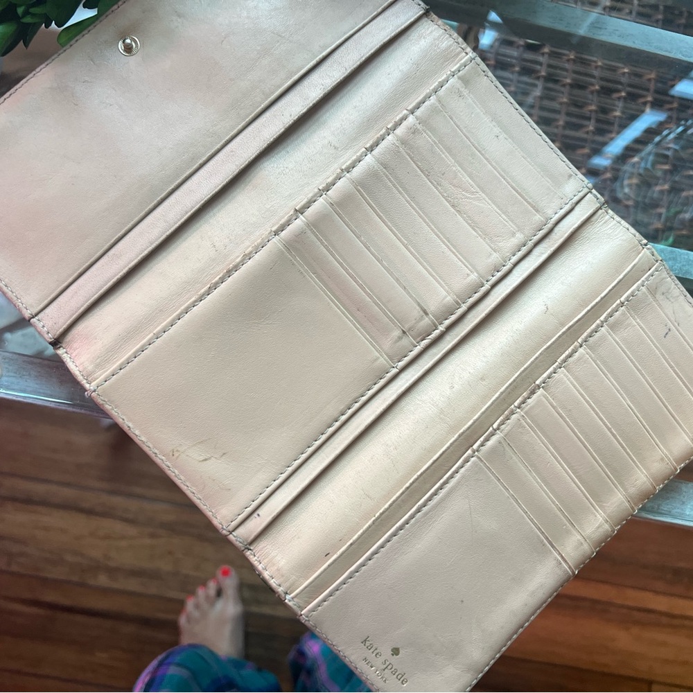 Vintage Kate Spade Green Leather Wallet Double Snap Closure Gold Accents - Picture 8 of 8